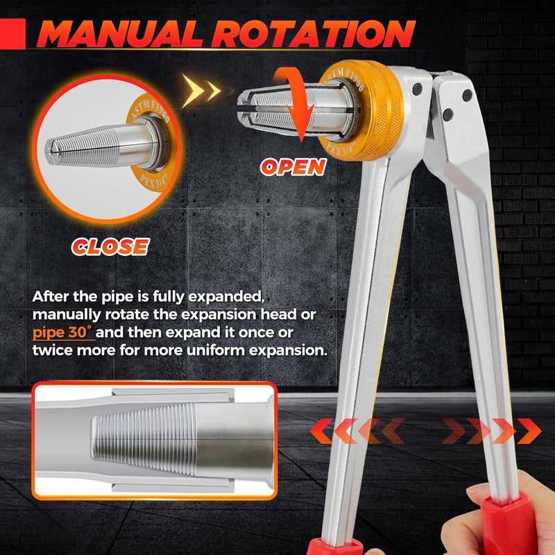 Saker PEX Tube Expansion Tool Kit | PEX-A Expansion Tool with 1/2'', 3/4'',1'' Expansion Heads | Mannual Expander Tool Kit SD-F1960 Standard PEX Coupling - Image 4